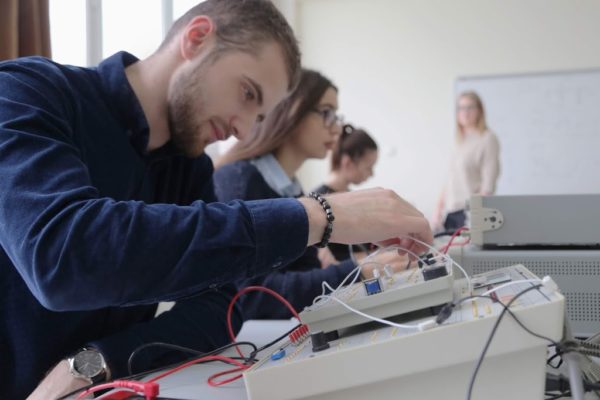 students having a practical course