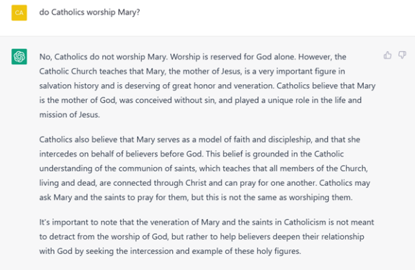 Example of Chat GPT on Catholic Teaching