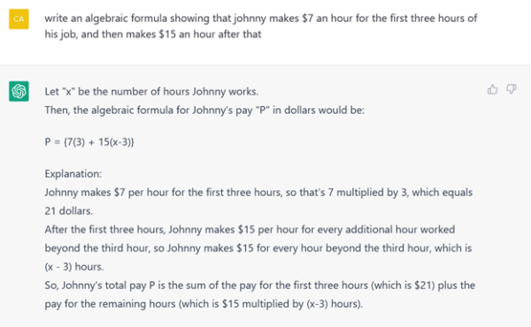 ChatGPT example algebra