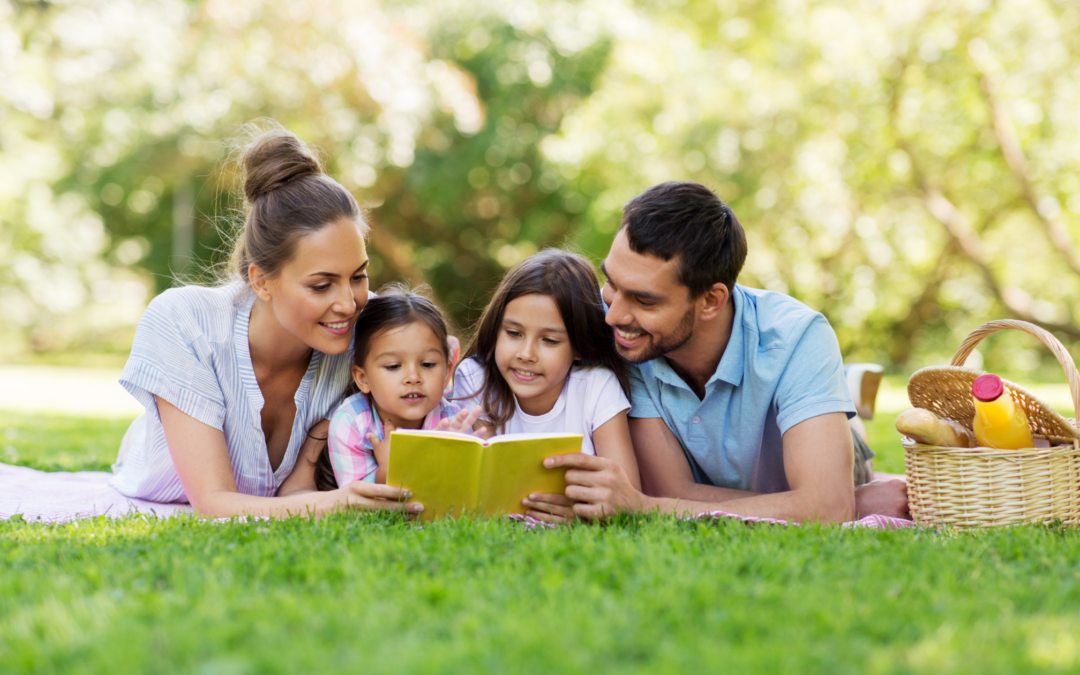 family reading fairy tales together