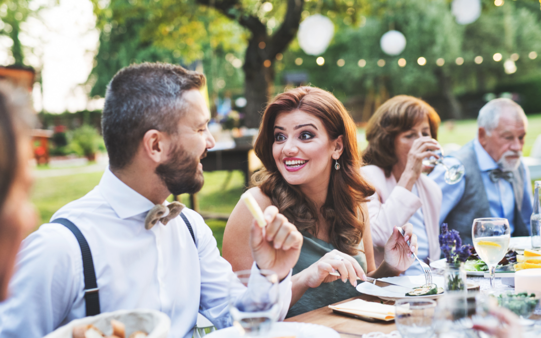 talking about homeschooling at Wedding reception