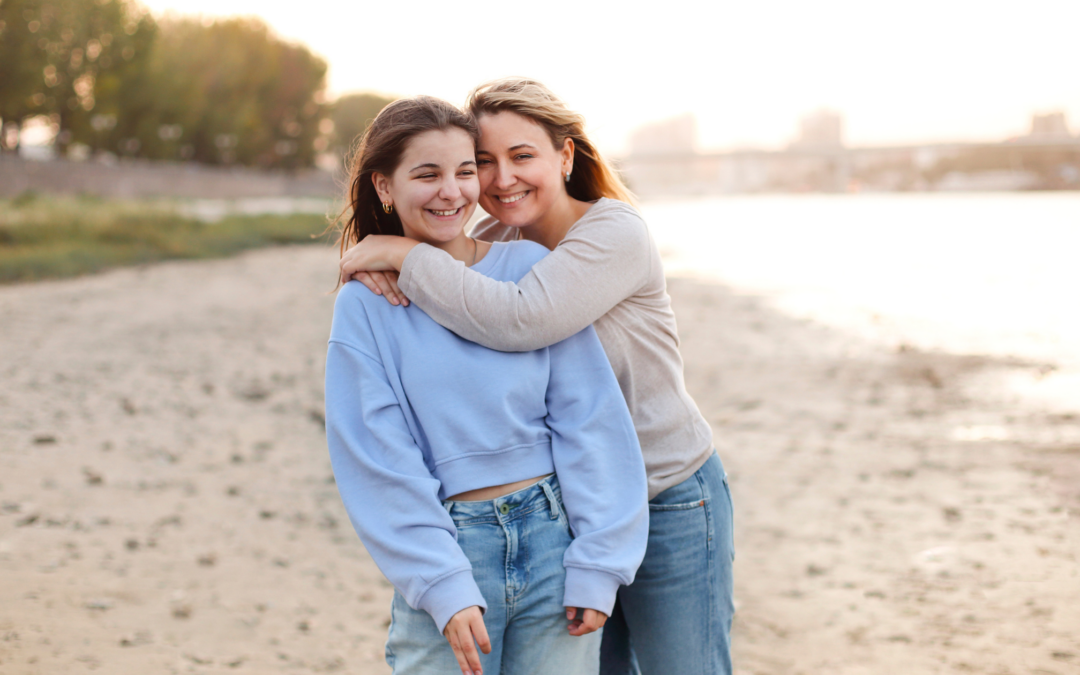 Homeschool mom and gifted child on beach