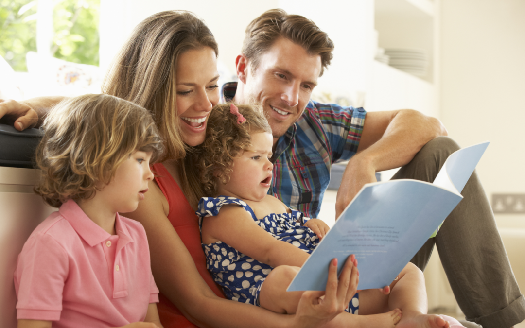 family reading aloud picture book