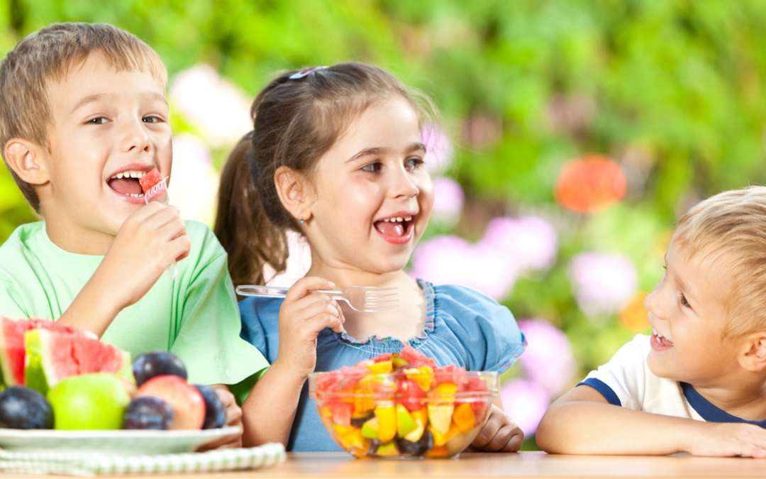 Catholic homeschool kids eating healthy snack