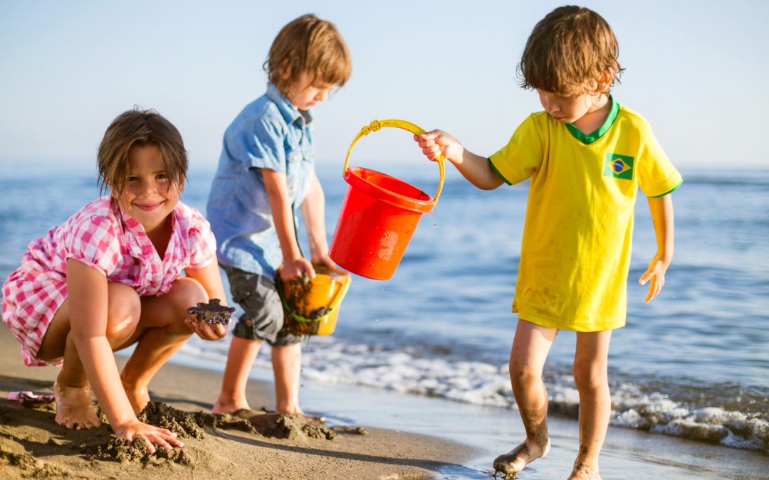 homeschool children building a sand castle
