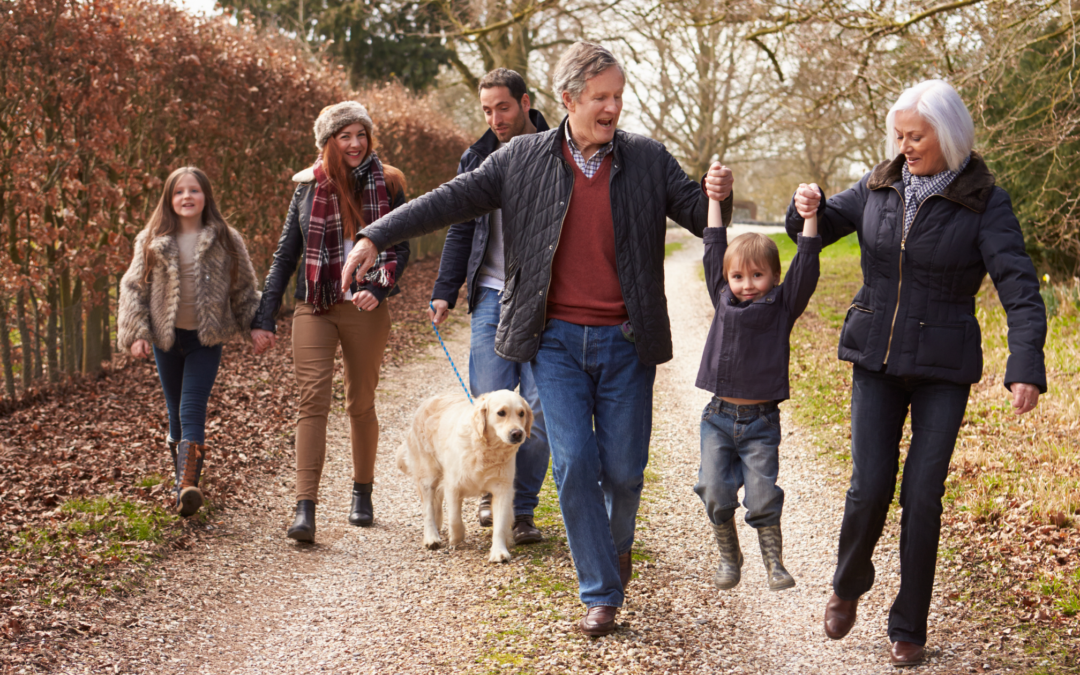 catholic homeschool family on a walk
