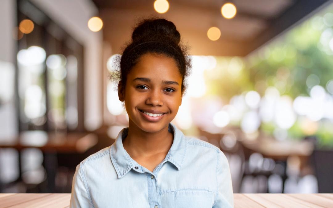 Catholic homeschool girl teen at coffee shop