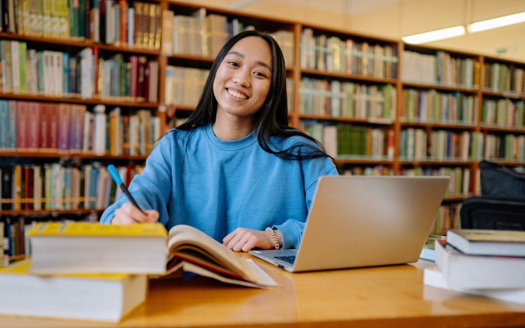 Catholic homeschool student at the library
