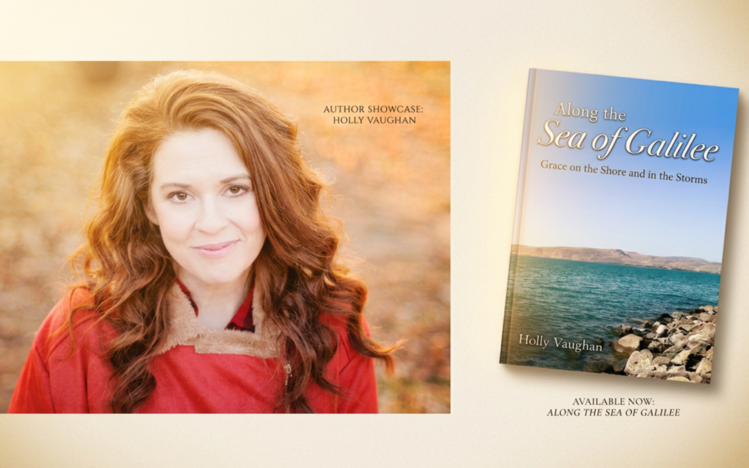 Holly vaughan, Catholic author, with The Sea of Galilee book cover